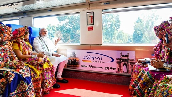 The train will provide passengers aircraft-like travelling experience and advanced safety features, including Kavach technology, an indigenously developed Train Collision Avoidance System, PM Modi said.(PTI)