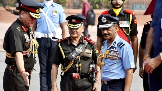 Gen Chauhan is from the 11 Gorkha Rifles, the same regiment as Gen Rawat. "He will assume charge as the new Chief of Defence Staff on Friday," said an official.(HT Phhoto/Sanjeev Verma)