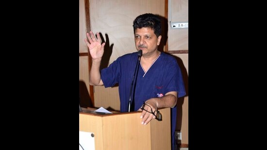 Dr Bishav Mohan from DMC Hero Heart Centre, while addressing the gathering in Ludhiana, said 25,000 industrial workers, including male and female— aged above 30 years, were screened for hypertension, diabetes and their body mass index was measured. (Harvinder Singh/HT) Dr Bishav Mohan from DMC Hero Heart Centre, while addressing the gathering in Ludhiana, said 25,000 industrial workers, including male and female— aged above 30 years, were screened for hypertension, diabetes and their body mass index was measured. (Harvinder Singh/HT)