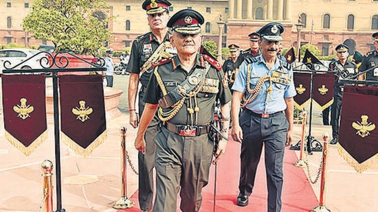 New Delhi, India - Sept. 30, 2022: New Chief of Defence Staff (CDS) Lt. General Anil Chauhan (retd.) received the tri services Guard of Honour, in New Delhi, India, on Friday, September 30, 2022. (Photo by Sanjeev Verma/ Hindustan Times) (Hindustan Times) New Delhi, India - Sept. 30, 2022: New Chief of Defence Staff (CDS) Lt. General Anil Chauhan (retd.) received the tri services Guard of Honour, in New Delhi, India, on Friday, September 30, 2022. (Photo by Sanjeev Verma/ Hindustan Times) (Hindustan Times)