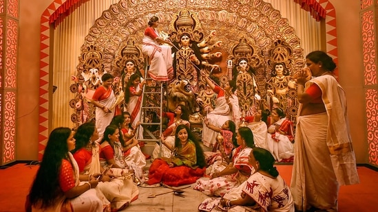Durga Puja is a five-day annual festival that honours Maa Durga and celebrates her victory over the demon king Mahishasura.&nbsp;(PTI)