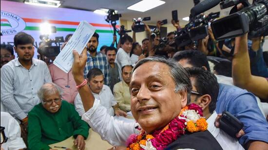 Congress leader Shashi Tharoor filing his nomination. (PTI) Congress leader Shashi Tharoor filing his nomination. (PTI)