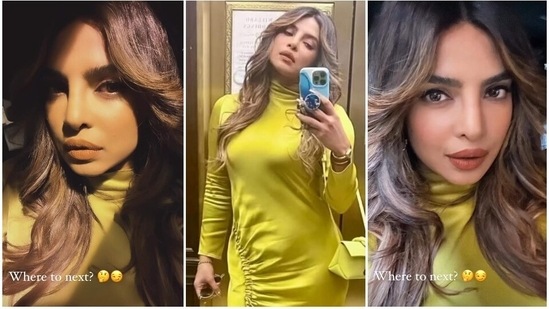 Priyanka Chopra shares stunning selfies dressed in a thigh-high slit slip dress.&nbsp;(Instagram)