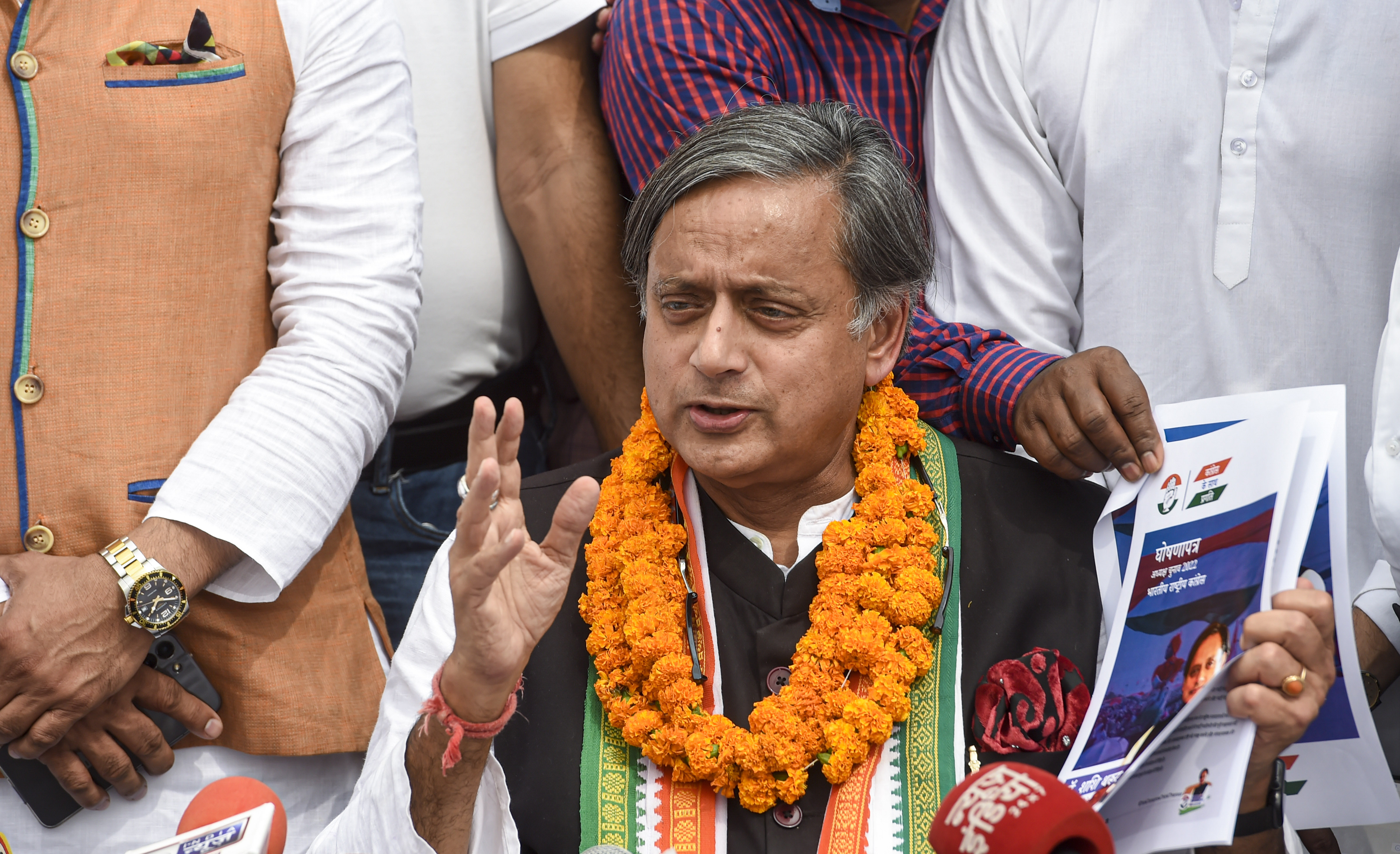 Shashi Tharoor addresses a press conference after filing his nomination papers for the post of Congress President, at AICC headquarters in New Delhi. (PTI) Shashi Tharoor addresses a press conference after filing his nomination papers for the post of Congress President, at AICC headquarters in New Delhi. (PTI)