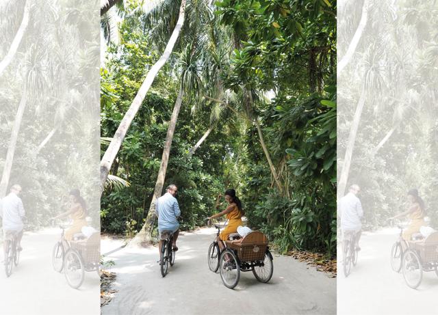 Exploring Soneva Fushi on bicycles