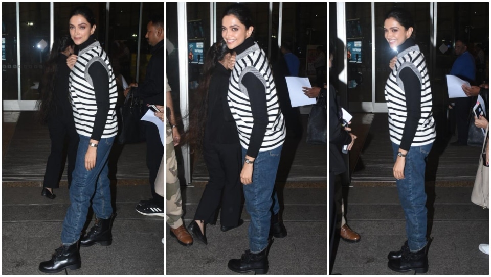 Deepika Padukone and Ranveer Singh twin at the airport in matching denim  jackets, jeans and boots