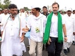 Chamarajanagar, Oct 01 (ANI): Congress leader Rahul Gandhi with Karnataka Congress President D K Shivakumar walks during his party's Bharat Jodo Yatra from Tondavadi Gate at Gundlupet, in Chamarajanagar on Saturday. (ANI Photo)(Congress Twitter) Chamarajanagar, Oct 01 (ANI): Congress leader Rahul Gandhi with Karnataka Congress President D K Shivakumar walks during his party's Bharat Jodo Yatra from Tondavadi Gate at Gundlupet, in Chamarajanagar on Saturday. (ANI Photo)(Congress Twitter)