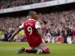 Arsenal's Gabriel Jesus celebrates after scoring his side's second goal during the English Premier League soccer match between Arsenal and Tottenham Hotspur, at Emirates Stadium.