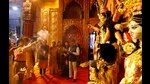 Pune police commissioner Amitabh Gupta (blue jacket) at the Congress Bhavan Durga Puja pandal. (Rahul Raut/HT PHOTO) Pune police commissioner Amitabh Gupta (blue jacket) at the Congress Bhavan Durga Puja pandal. (Rahul Raut/HT PHOTO)