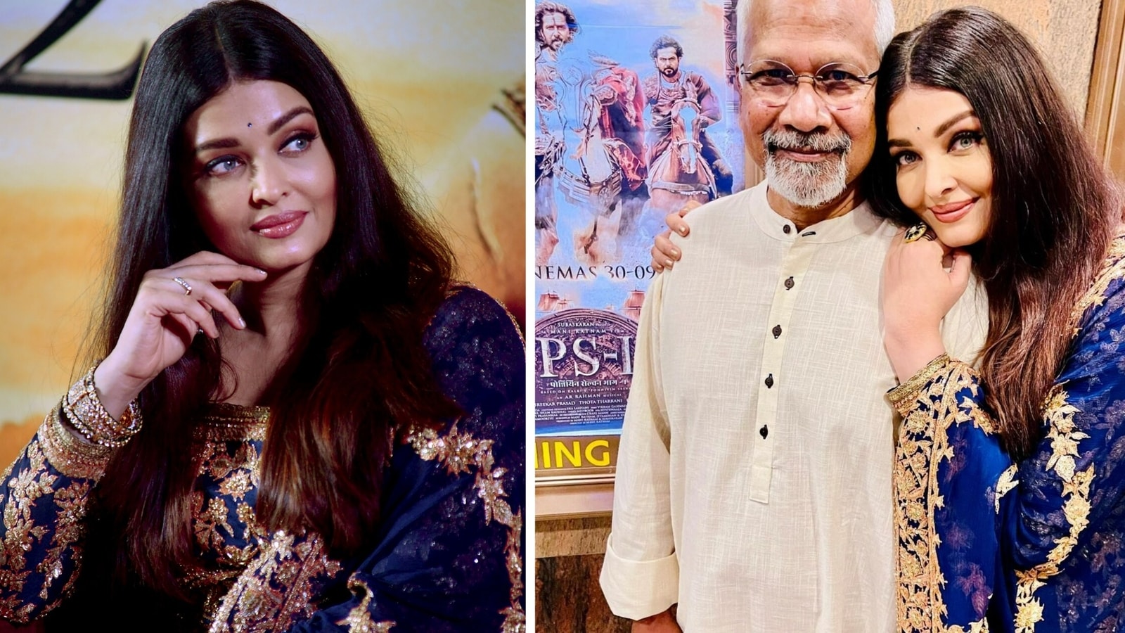 Aishwarya Rai looks gorgeous in blue as she shares candid pics with Mani Ratnam during Ponniyin Selvan I promotions
