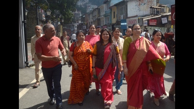 Union minister of state for external affairs and culture Meenakshi Lekhi in Shimla on Saturday. (Deepak Sansta / HT)