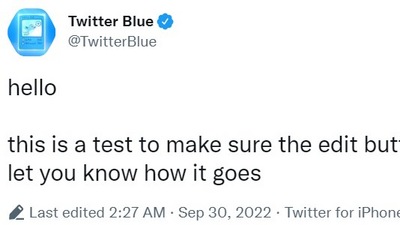 Twitter Blue's edited post Twitter Blue's edited post