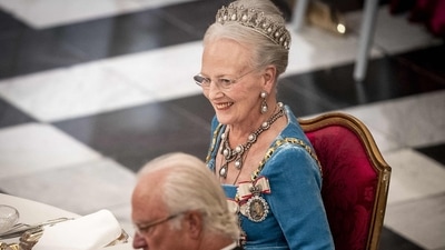 Queen Margrethe II of Denmark attends the gala banquet at Christiansborg Palace. (AFP)