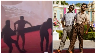 Fans match steps with Ram Chara and Jr NTR on Naatu Naatu at an RRR screening in Los Angeles. Fans match steps with Ram Chara and Jr NTR on Naatu Naatu at an RRR screening in Los Angeles.
