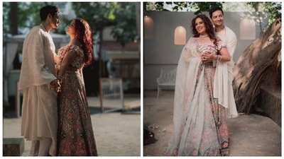 Richa Chadha wore a custom made lehenga set by designer Rahul Mishra and Ali Fzal looked dapper in an angrakha by Abu Jani & Sandeep Khosla. (Instagram/@thericha chadha) Richa Chadha wore a custom made lehenga set by designer Rahul Mishra and Ali Fzal looked dapper in an angrakha by Abu Jani & Sandeep Khosla. (Instagram/@thericha chadha)