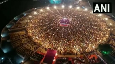 Navratri 2022: The image, taken from the Twitter video, shows hundreds of people doing Garba in Gujarat. (Twitter/@ANI)
