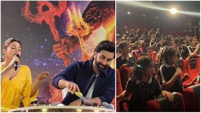 Alia Bhatt and Ranbir Kapoor meet young fans at a Brahmastra event. Alia Bhatt and Ranbir Kapoor meet young fans at a Brahmastra event.