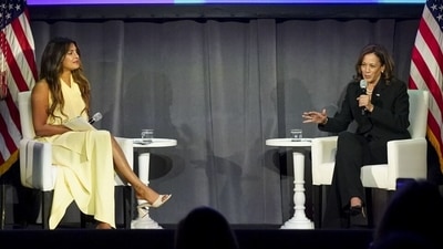 Priyanka Chopra interview Kamala Harris at the Democratic National Committee Women's Leadership Forum. (Bloomberg) Priyanka Chopra interview Kamala Harris at the Democratic National Committee Women's Leadership Forum. (Bloomberg)