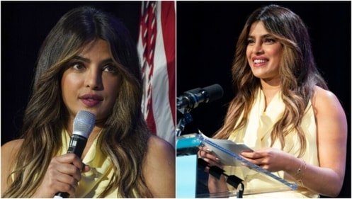 Priyanka Chopra wore a halter-neck yellow dress. (Bloomberg, AP) Priyanka Chopra wore a halter-neck yellow dress. (Bloomberg, AP)