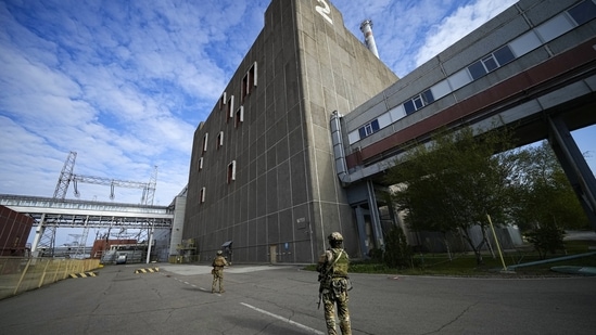 Russia-Ukraine War: Russian servicemen guard an area of the Zaporizhzhia Nuclear Power Station.