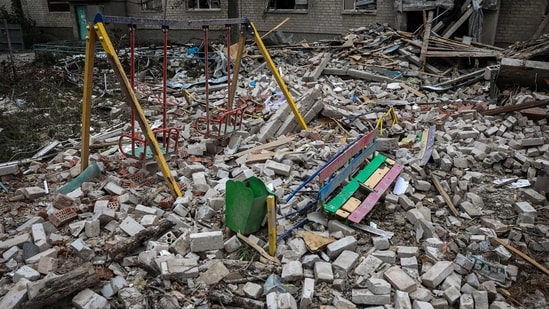 Russia-Ukraine War: A yard of a destroyed apartment building in Ukraine.(AFP)