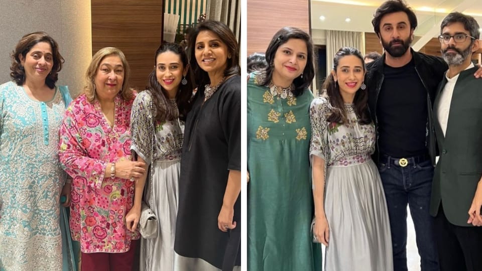 Karisma Kapoor, Neetu Kapoor and Ranbir Kapoor pose with their family at the birthday celebration. Karisma Kapoor, Neetu Kapoor and Ranbir Kapoor pose with their family at the birthday celebration. 