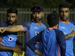 Indian cricketer Mohammed Siraj, left, Ravichandran Ashwin, right, and Yuzvendra Chahal, front discuss during a training session.(AP) Indian cricketer Mohammed Siraj, left, Ravichandran Ashwin, right, and Yuzvendra Chahal, front discuss during a training session.(AP)