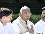 Congress leader Mallikarjun Kharge addresses a press conference at 10, Rajaji Marg, in New Delhi. (HT photo/ Sanjeev Verma) Congress leader Mallikarjun Kharge addresses a press conference at 10, Rajaji Marg, in New Delhi. (HT photo/ Sanjeev Verma)