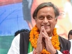 Senior Congress leader Shashi Tharoor addresses a press conference.