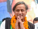 Senior Congress leader Shashi Tharoor addresses a press conference.