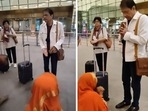 Arun Govil meets a fan at the airport. Arun Govil meets a fan at the airport.