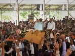 Prime Minister Narendra Modi waves at supporters during a roadshow, in Surat, Thursday, Sept. 29, 2022.(PTI) Prime Minister Narendra Modi waves at supporters during a roadshow, in Surat, Thursday, Sept. 29, 2022.(PTI)