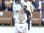 Prime Minister Narendra Modi attending a prayer meet organised at Gandhi Smriti in New Delhi on the occasion of Gandhi Jayanti on Sunday