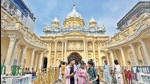 St. Peter's Basilica in Vatican City, Rome, is the Durga Puja pandal theme of Shree Bhumi Sporting Club’s puja in Kolkata. (Samir Jana/HT Photo) St. Peter's Basilica in Vatican City, Rome, is the Durga Puja pandal theme of Shree Bhumi Sporting Club’s puja in Kolkata. (Samir Jana/HT Photo)