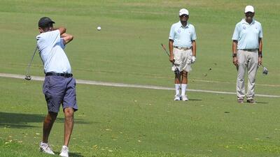 SWING IT LIKE AGNISH: Dr Agnish Rajesh (left) and Monty Pooni of Empire Inc beat the Sleepy Owl Chargers duo, Lt Gen Praveen Bakshi (retd) and Brig HS Gill (retd) in a tight match of Chandigarh Golf League on Sunday. (Keshav Singh/HT) SWING IT LIKE AGNISH: Dr Agnish Rajesh (left) and Monty Pooni of Empire Inc beat the Sleepy Owl Chargers duo, Lt Gen Praveen Bakshi (retd) and Brig HS Gill (retd) in a tight match of Chandigarh Golf League on Sunday. (Keshav Singh/HT)