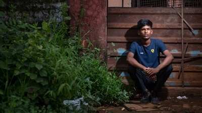 Aidtya Bhosale, 19, from Niphad Pimplas village in Nashik district at the Mumbra camp in Thane, on September 29. A large number of candidates belong to the same or neighbouring villages in Nashik and Dhule districts – the two districts that were on the schedule on the day of HT’s visit to the Mumbra camp. (Satish Bate / HT Photo)