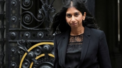 UK Immigration Policy: Home secretary Suella Braverman walks outside 10 Downing Street. (Reuters)