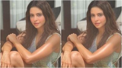 Aamna chose to go for a pastel blue little dress with sequin details and an open detail with knots at the sides. The dress also featured a plunging neckline and a hugged her shape perfectly. (Instagram/@aamnasharifofficial) Aamna chose to go for a pastel blue little dress with sequin details and an open detail with knots at the sides. The dress also featured a plunging neckline and a hugged her shape perfectly. (Instagram/@aamnasharifofficial)
