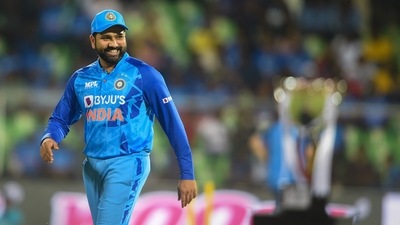 Indian captain Rohit Sharma during the toss before the T20 cricket match between India and South Africa (PTI) Indian captain Rohit Sharma during the toss before the T20 cricket match between India and South Africa (PTI)