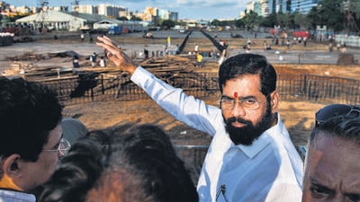 Mumbai, India - Oct. 2, 2022: Chief Minister Eknath Shinde at MMRDA ground, BKC to inspect preparations for Dussehra Mela in Mumbai, India, on Sunday, October 2, 2022. (Photo by Satish Bate/ Hindustan Times) (Hindustan Times)