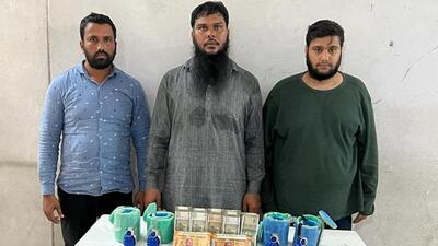 The police seized four hand grenades, ₹5 41,800 cash and a motorcycle from the three terror suspects. (HT Photo) The police seized four hand grenades, ₹5 41,800 cash and a motorcycle from the three terror suspects. (HT Photo)