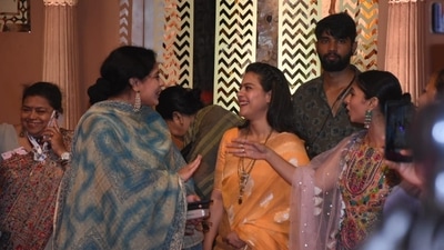 Like every year, Kajol, her sister Tanishaa Mukerji and cousin Sharbani Mukherjee came together to celebrate Durga Puja at a pandal in Juhu on Saturday. Their cousin Ayan Mukerji and mother Tanuja were not spotted. (Varinder Chawla) Like every year, Kajol, her sister Tanishaa Mukerji and cousin Sharbani Mukherjee came together to celebrate Durga Puja at a pandal in Juhu on Saturday. Their cousin Ayan Mukerji and mother Tanuja were not spotted. (Varinder Chawla)