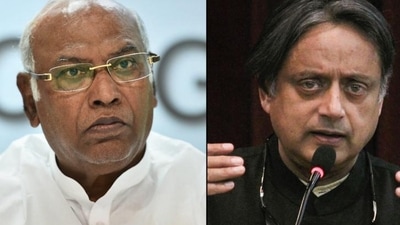 Congress veteran Mallikarjun Kharge and Lok Sabha MP Shashi Tharoor. Congress veteran Mallikarjun Kharge and Lok Sabha MP Shashi Tharoor.