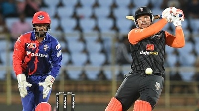Still from Legends League Cricket match (LLC) Still from Legends League Cricket match (LLC)
