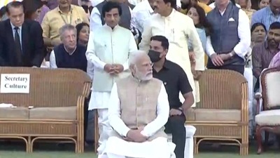 Prime Minister Narendra Modi attending a prayer meet organised at Gandhi Smriti in New Delhi on the occasion of Gandhi Jayanti on Sunday (ANI)
