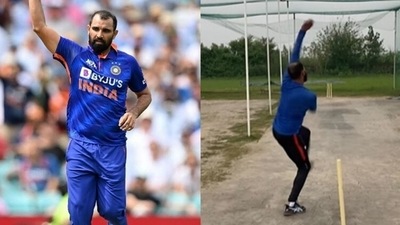 Mohammed Shami bowls at full flow in nets Mohammed Shami bowls at full flow in nets