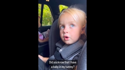 The image, taken from the viral video, shows the toddler reacting to her mom's pregnancy reveal in the cutest way possible. (Instagram/@kadynsmithsmith) The image, taken from the viral video, shows the toddler reacting to her mom's pregnancy reveal in the cutest way possible. (Instagram/@kadynsmithsmith)