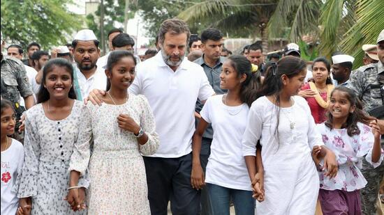 Congress leader Rahul Gandhi with supporters during the party's Bharat Jodo Yatra, at Badanavalu village, in Mysuru on Sunday. (ANI) Congress leader Rahul Gandhi with supporters during the party's Bharat Jodo Yatra, at Badanavalu village, in Mysuru on Sunday. (ANI)