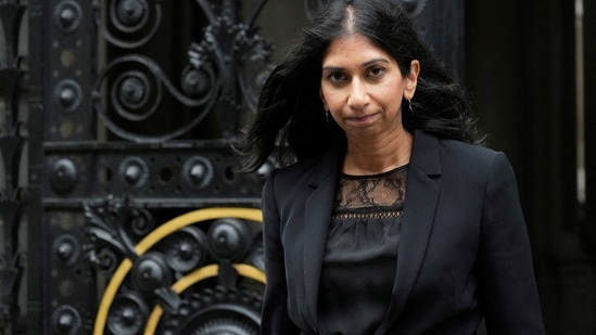 UK Immigration Policy: Home secretary Suella Braverman walks outside 10 Downing Street.(Reuters)