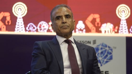 Sunil Bharti Mittal, chairman of Bharti Enterprises Ltd., attends the India Mobile Congress 2022 in New Delhi, India, on Saturday, Oct. 1, 2022. (Bloomberg)